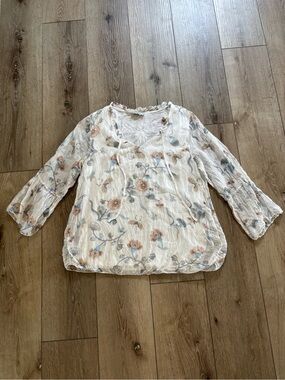 Angela Moda Italy Floral Silk Blend Ruffle Blouse